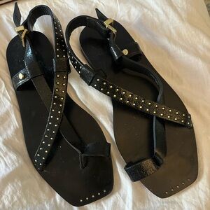 All Saints Black Sandals with Gold Accents